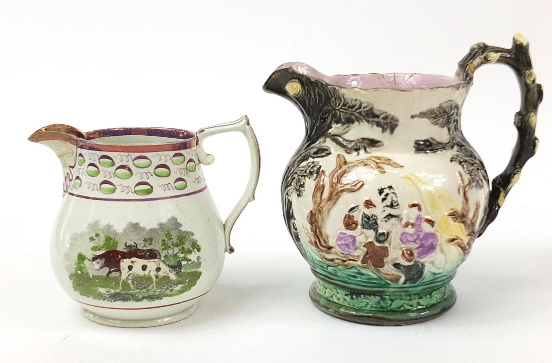 Victorian ceramics including a Majolica jug and lustre jug, the largest 19.5cm high - Image 4 of 5
