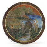 Japanese porcelain charger hand painted with four figures in a landscape, 41cm in diameter