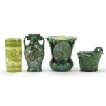 Four pottery vases and jugs including three by Brannam, the largest 15cm high