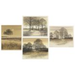 Kathleen Caddick - Road to the Moors, Evening by the Lake, Evening Walk and Melting Snow, four