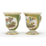 Pair of 19th century porcelain Sevres style custard cups hand painted and gilded with birds of