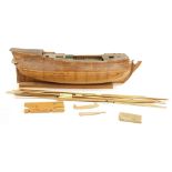 Large hand built wooden model boat, 82cm in length