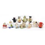 Group of novelty porcelain teapots, the largest 27cm in length
