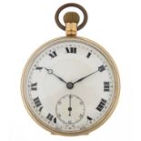 Gentlemen's 9ct gold open face pocket watch with enamelled dial, 47mm in diameter, 76.0g