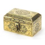 Islamic Cairoware brass casket, 4.5cm H x 7.5cm W x 4.5cm D