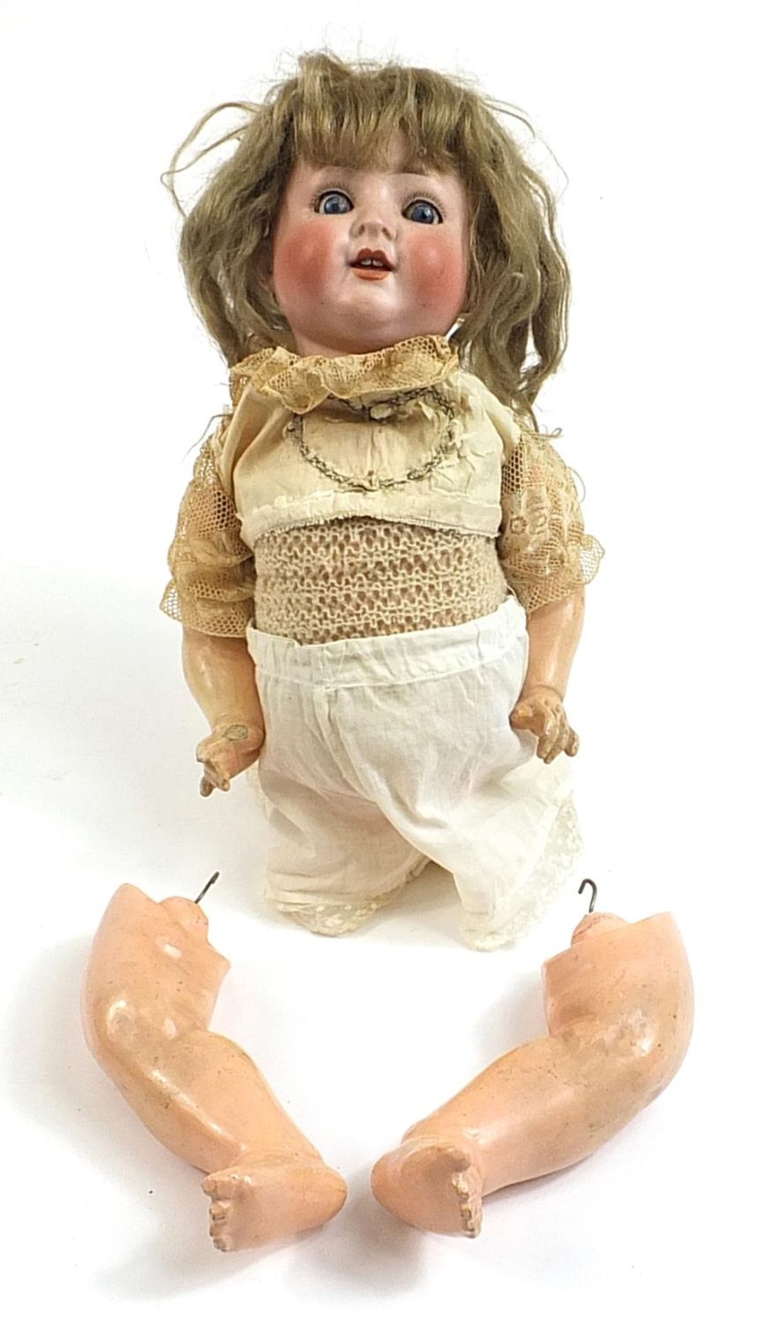 German bisque headed doll with jointed limbs, numbered 169 to the back of the head, 48cm in length - Image 2 of 4