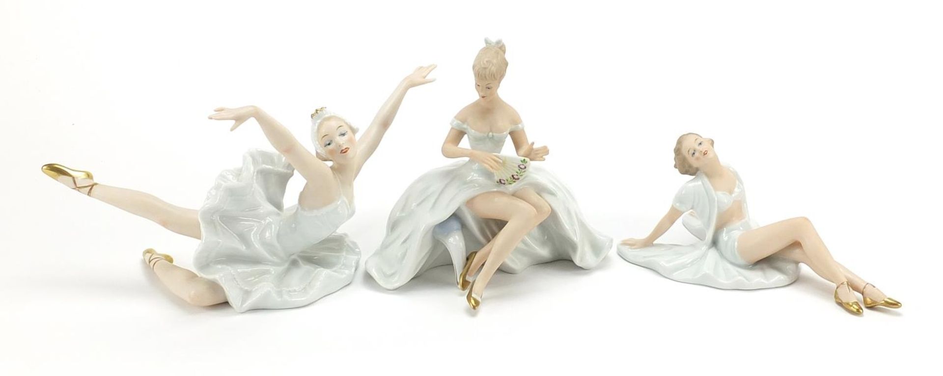 Wallendorf, Three German porcelain ballerina figurines, the largest 19cm high
