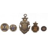 Silver jewels and medals, some enamel including Breckin & District Draughts medal, Naval loyal