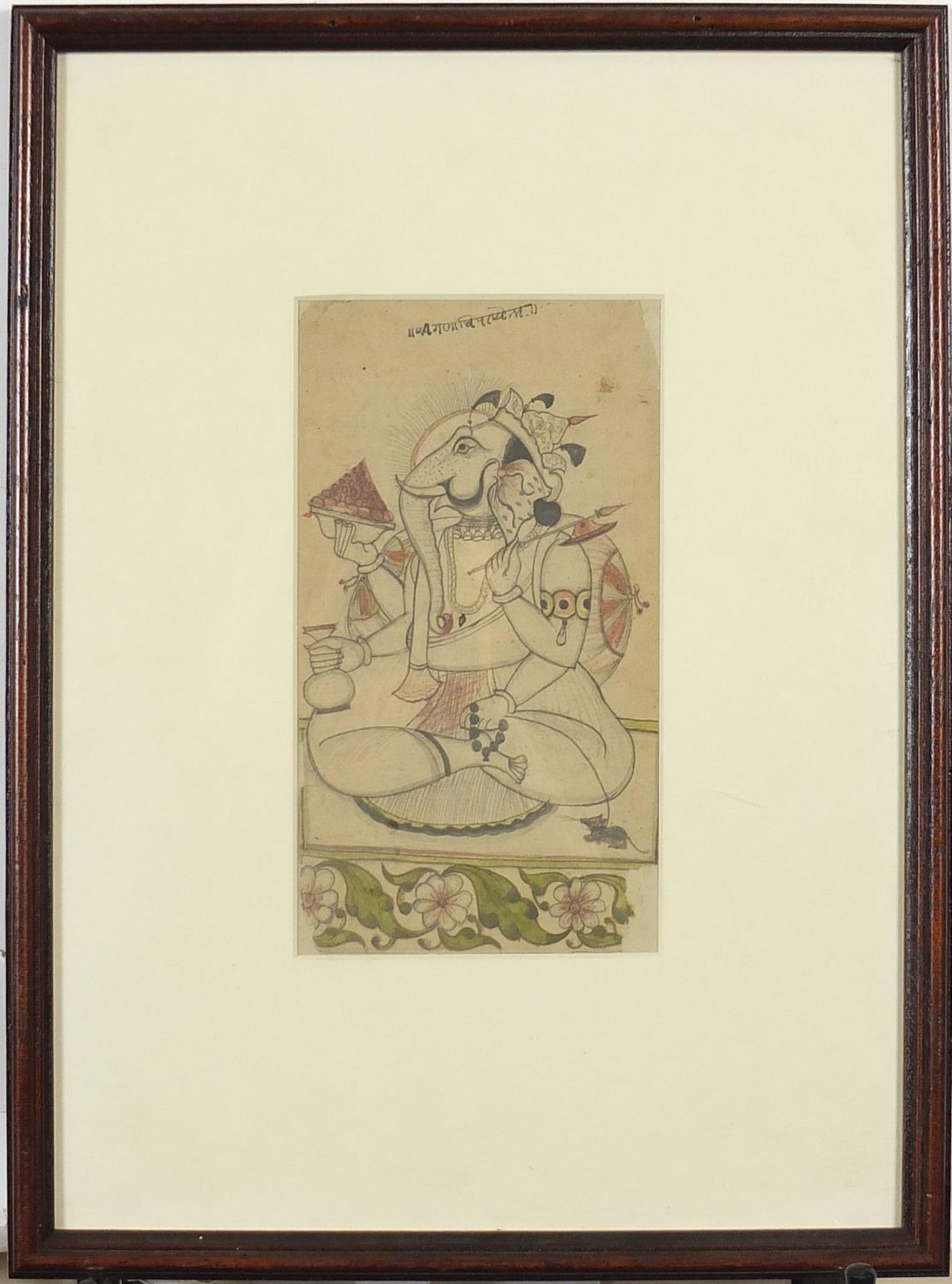 Ganesha, Indian ink and watercolour, inscribed in ink, mounted, framed and glazed, 20.5cm x 11.5cm - Image 2 of 5