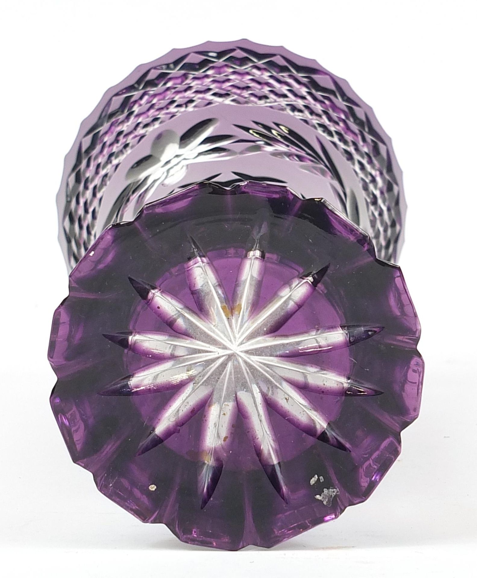 Large Bohemian purple flashed cut glass vase, 30cm high - Image 3 of 3