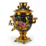 Russian samovar hand painted with flowers, 35.5cm high