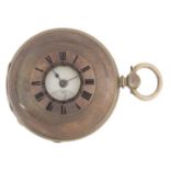 H A Lauber, silver half hunter pocket watch with enamel dial, 44mm in diameter