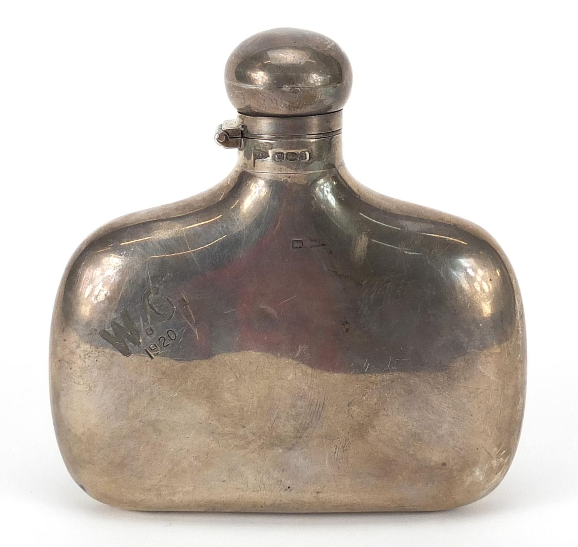 Walker & Hall, Edwardian silver hip flask, Sheffield 1905, 10.5cm high, 114.4g