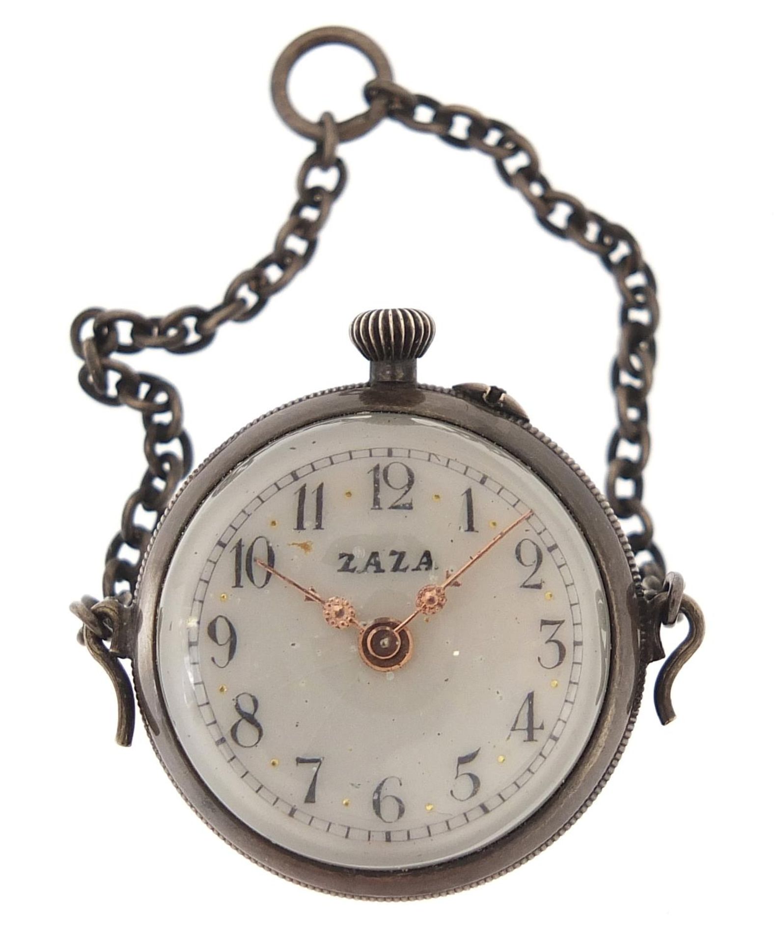 Globular silver coloured metal and glass pocket watch, 2.5cm in diameter - Image 2 of 3
