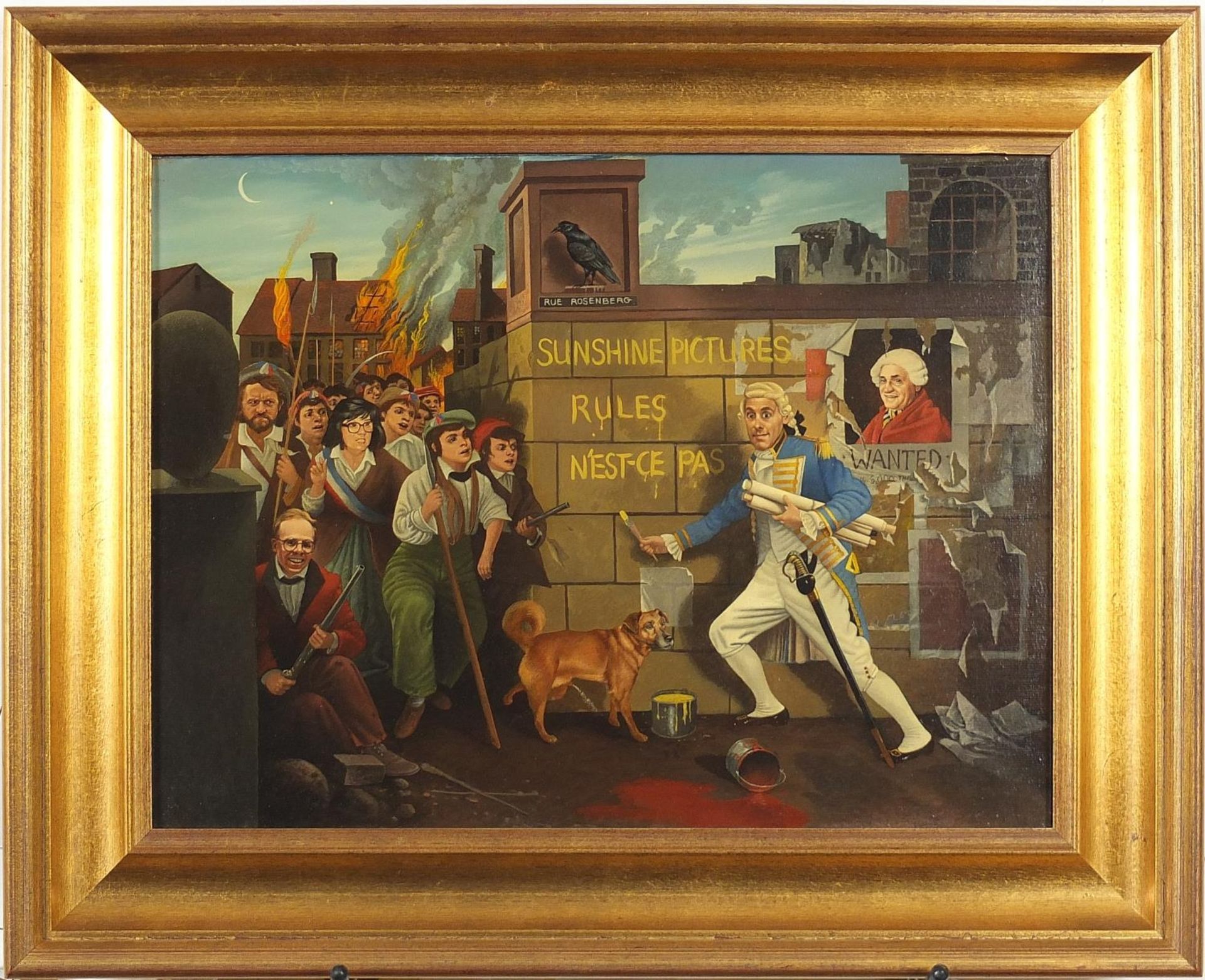 Peter Lawman - French Revolution comical oil on canvas, mounted and framed, 39.5cm x 29.5cm - Image 2 of 4