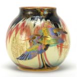 Carltonware globular vase hand painted in the Sketching Bird pattern, impressed 442 to the base