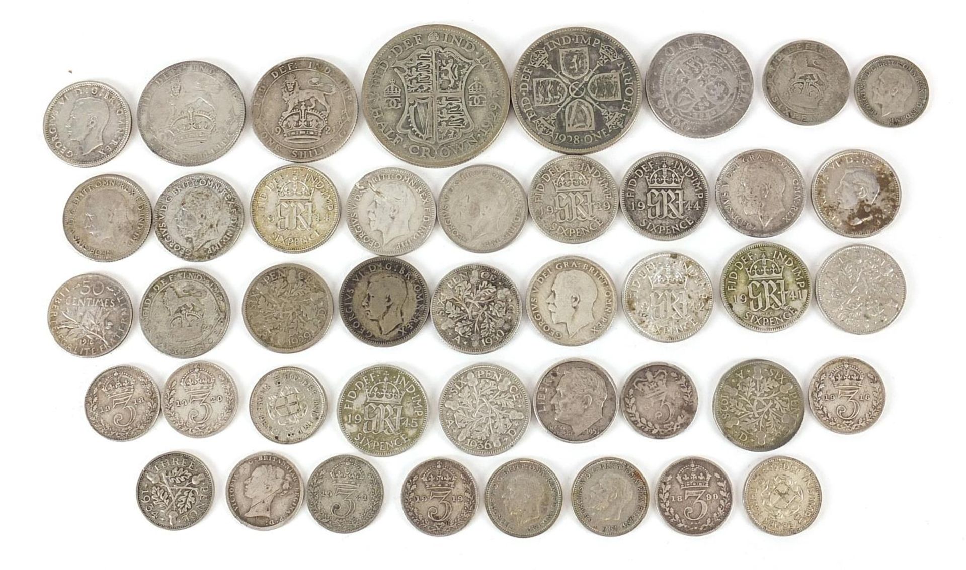 British pre decimal coins including half crowns and sixpences, 126.0g