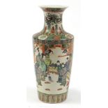 Chinese porcelain vase hand painted in the famille verte palette with figures in a courtyard, 44cm