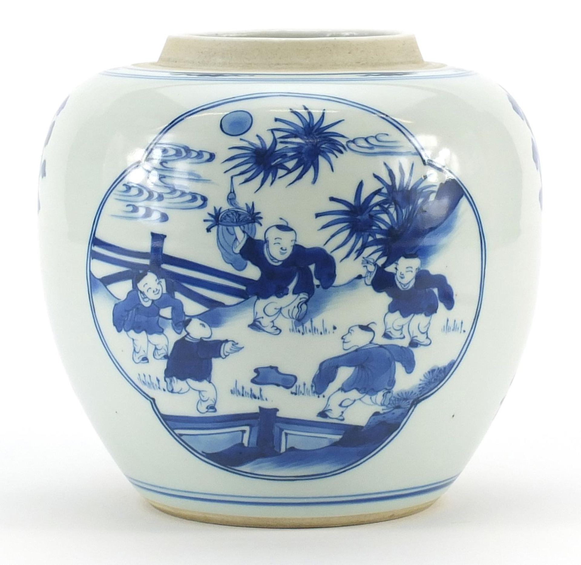 Chinese blue and white porcelain ginger jar hand painted with panels of children playing, 17cm high - Image 2 of 3