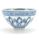 Chinese Islamic blue and white porcelain bowl hand painted with flowers, 10.5cm in diameter