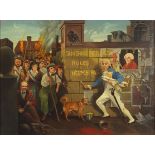 Peter Lawman - French Revolution comical oil on canvas, mounted and framed, 39.5cm x 29.5cm