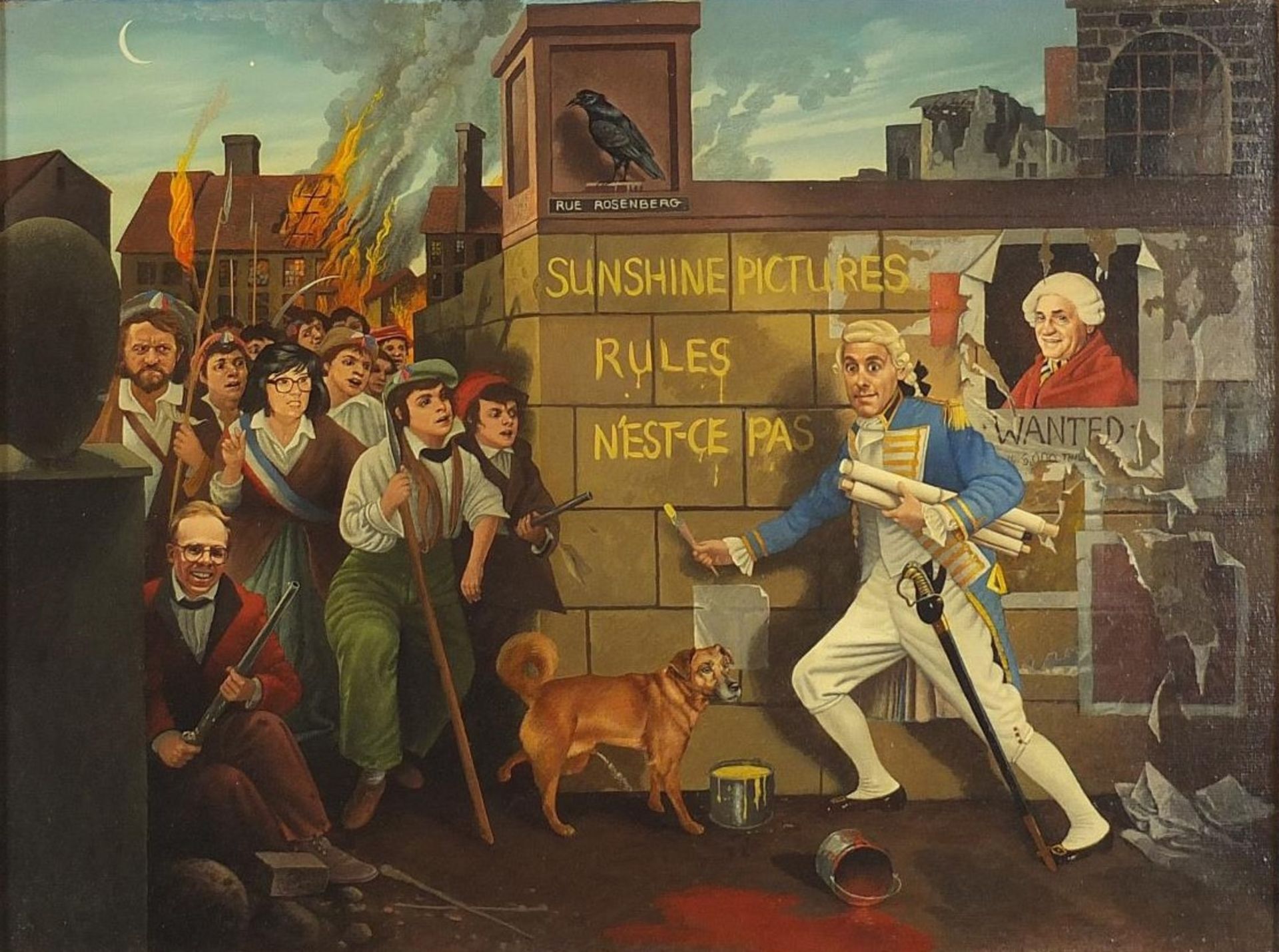 Peter Lawman - French Revolution comical oil on canvas, mounted and framed, 39.5cm x 29.5cm