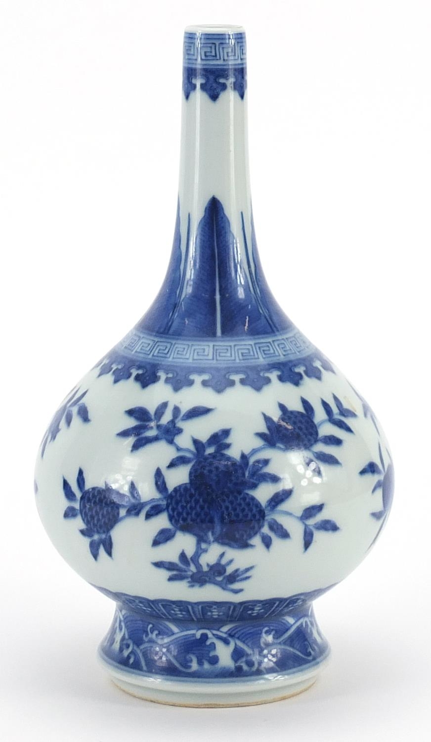 Chinese blue and white porcelain rosewater dropper hand painted with peaches, six figure character
