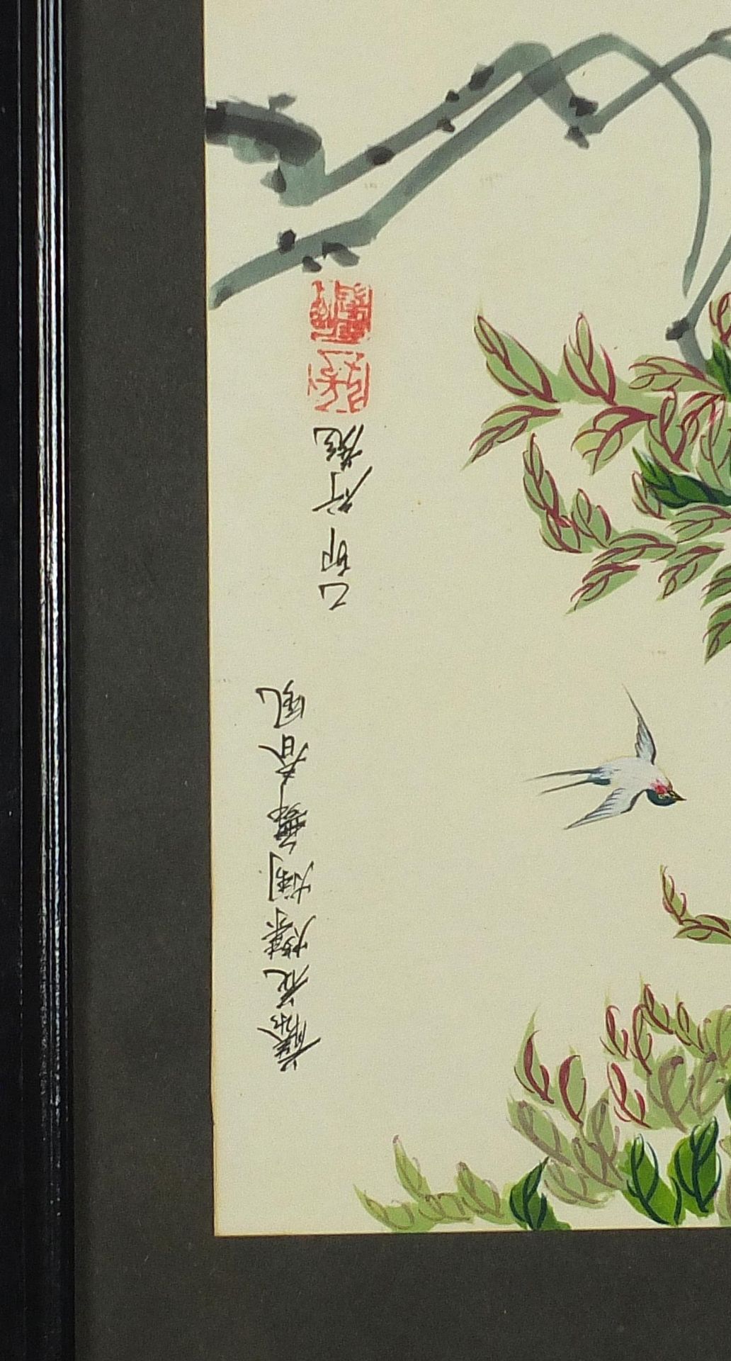 Birds and flowers, pair of Chinese watercolours, each with character marks and red seal marks, - Image 8 of 9