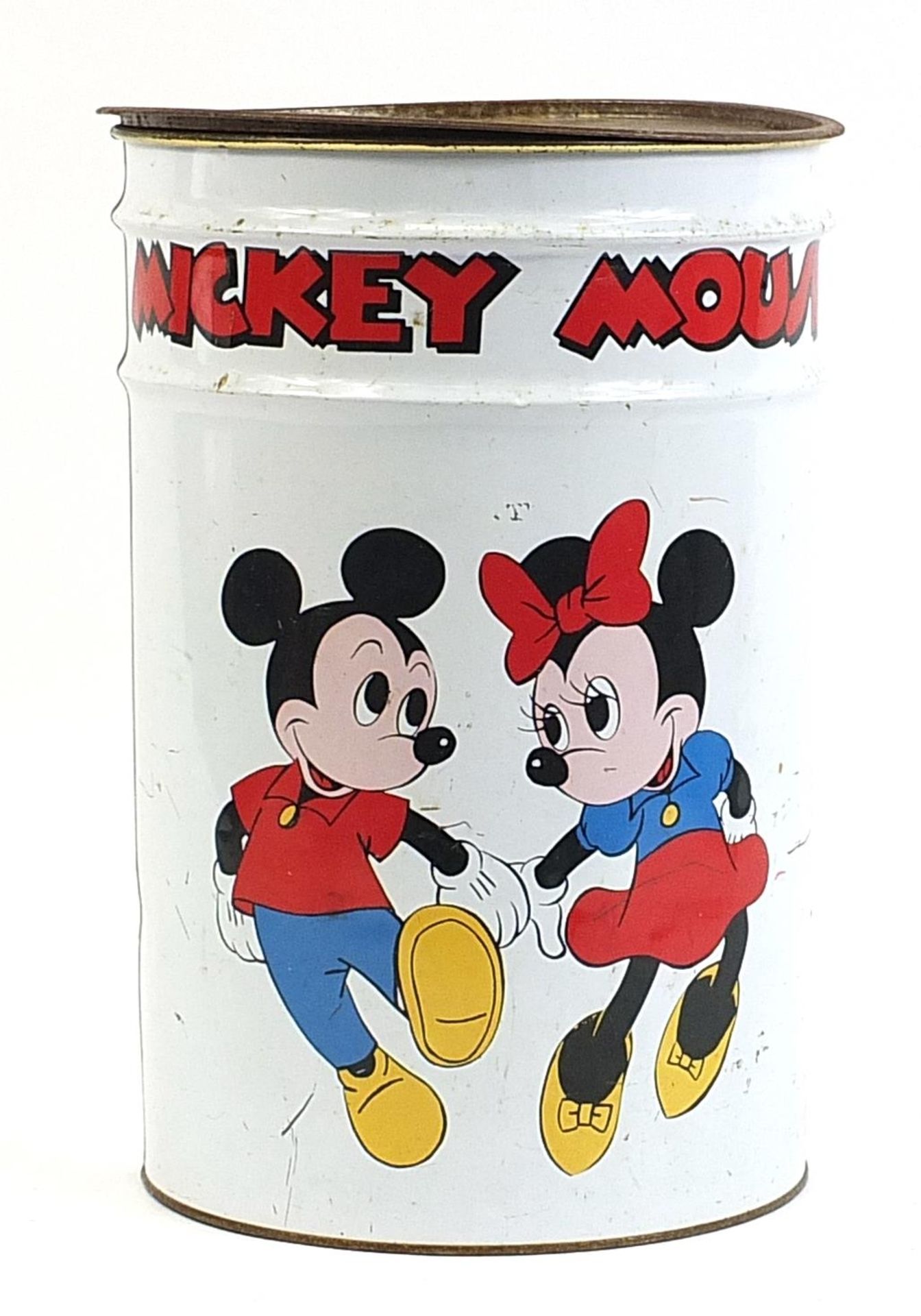 Vintage Mickey and Minnie Mouse tin waste paper bin, 45cm high x 31cm in diameter - Image 2 of 3