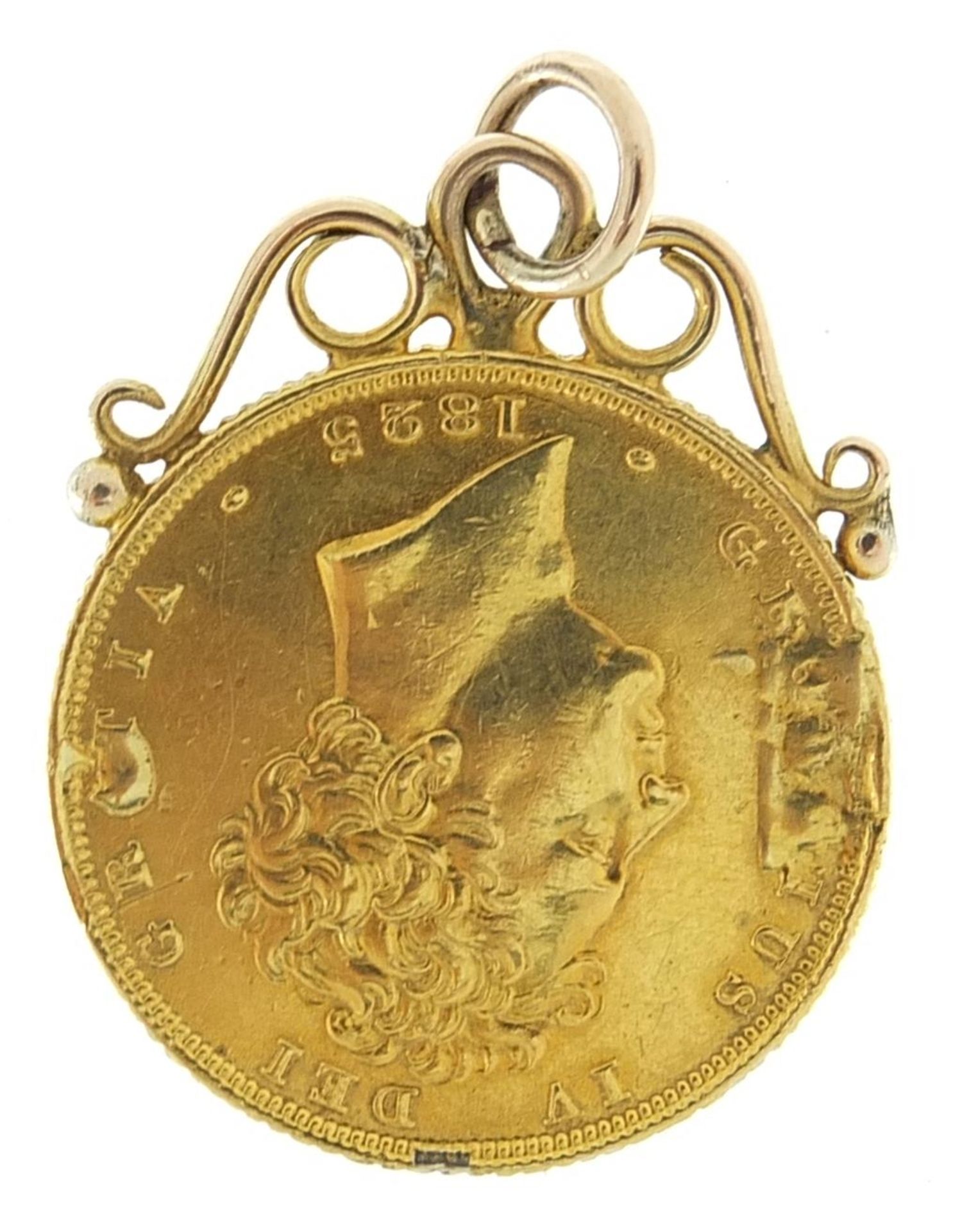 William IV 1825 shield back gold sovereign with pendant mount, 8.4g - Image 2 of 2