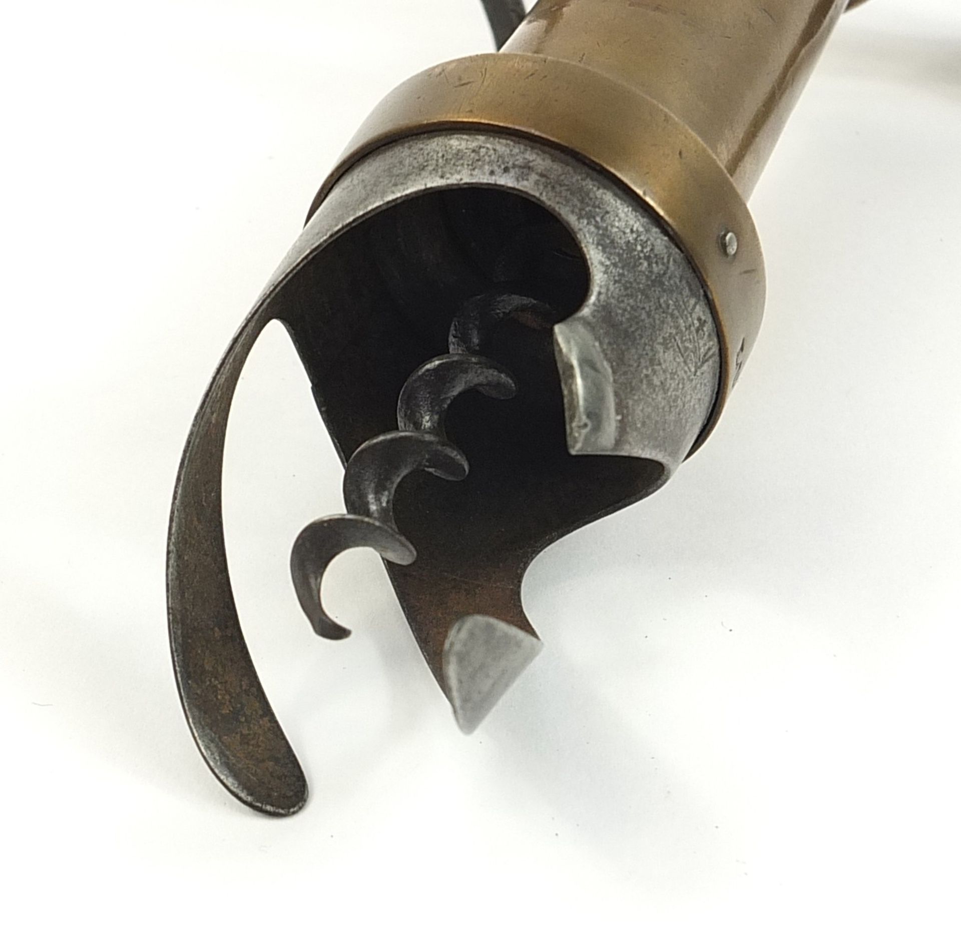 Victorian mechanical corkscrew with side brush impressed Lund Cornhill, 19cm high - Image 7 of 7