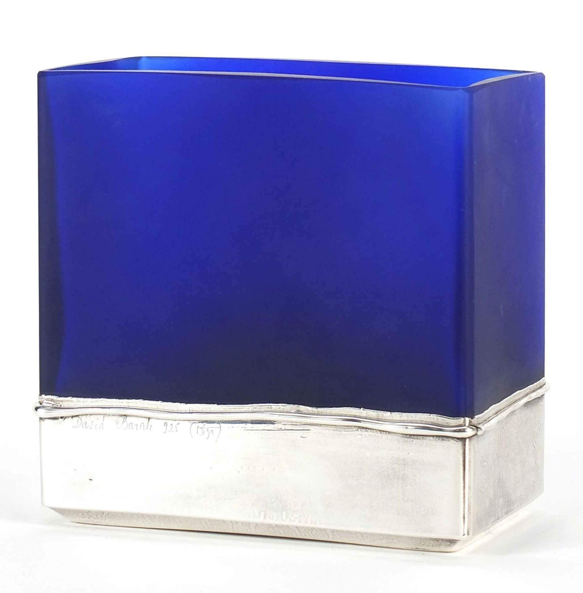 David Barah, silver mounted blue glass vase, 11cm high - Image 2 of 4