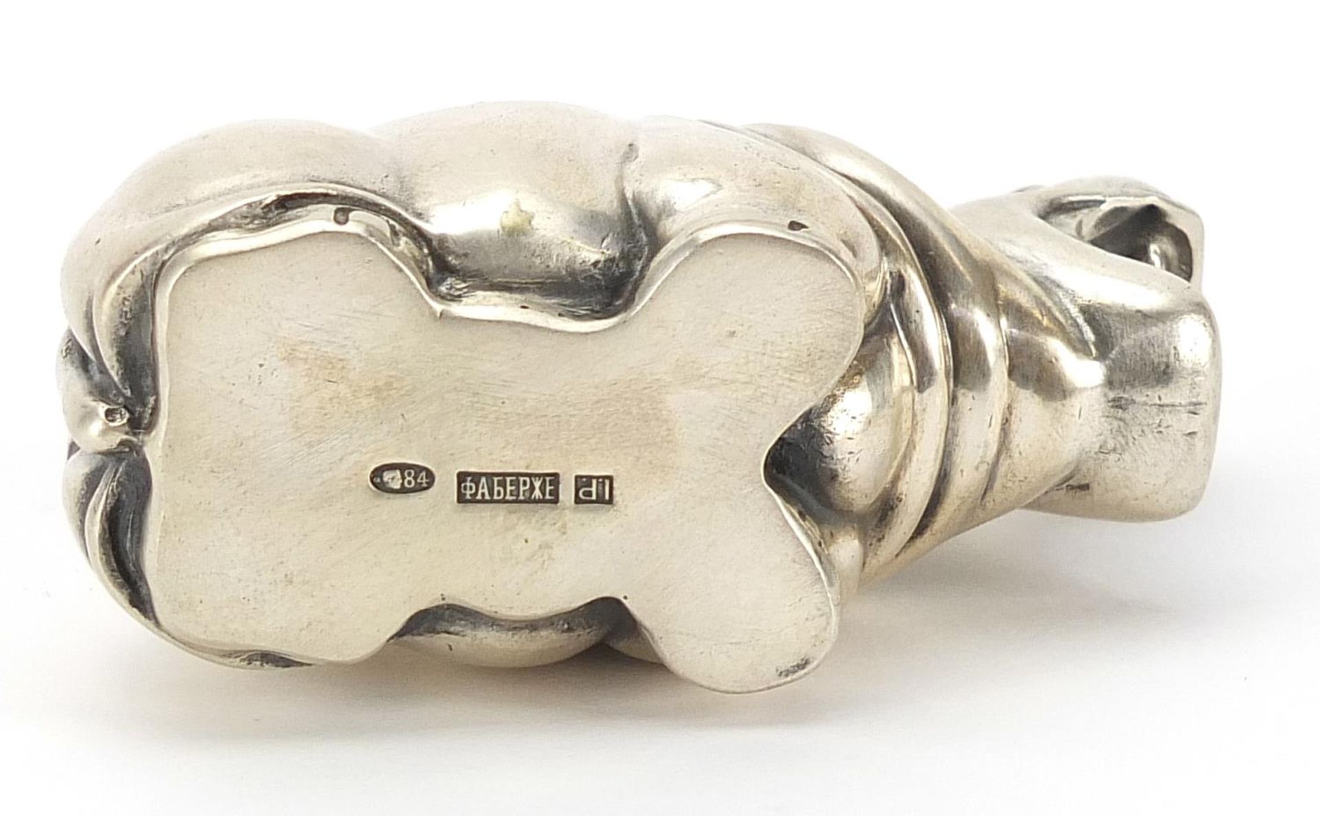 Silver hippopotamus with ruby eyes, impressed Russian marks to the base, 7cm in length, 73.6g - Image 4 of 4