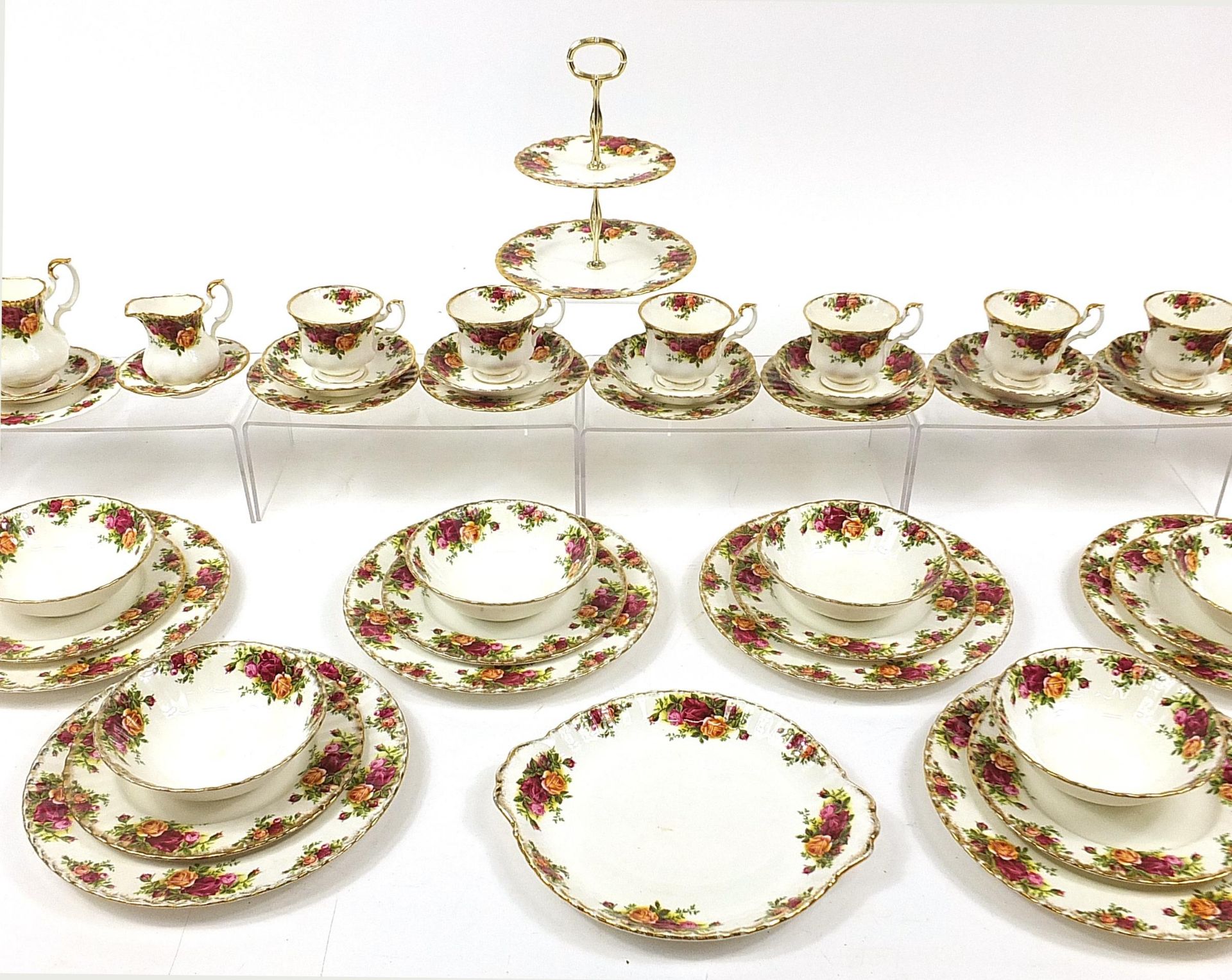 Royal Albert Old Country Roses teaware and dinnerware including teapot, trios, cake stand and dinner - Image 3 of 5