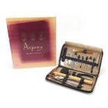 Vintage Asprey travelling tool set housed in a leather case with box