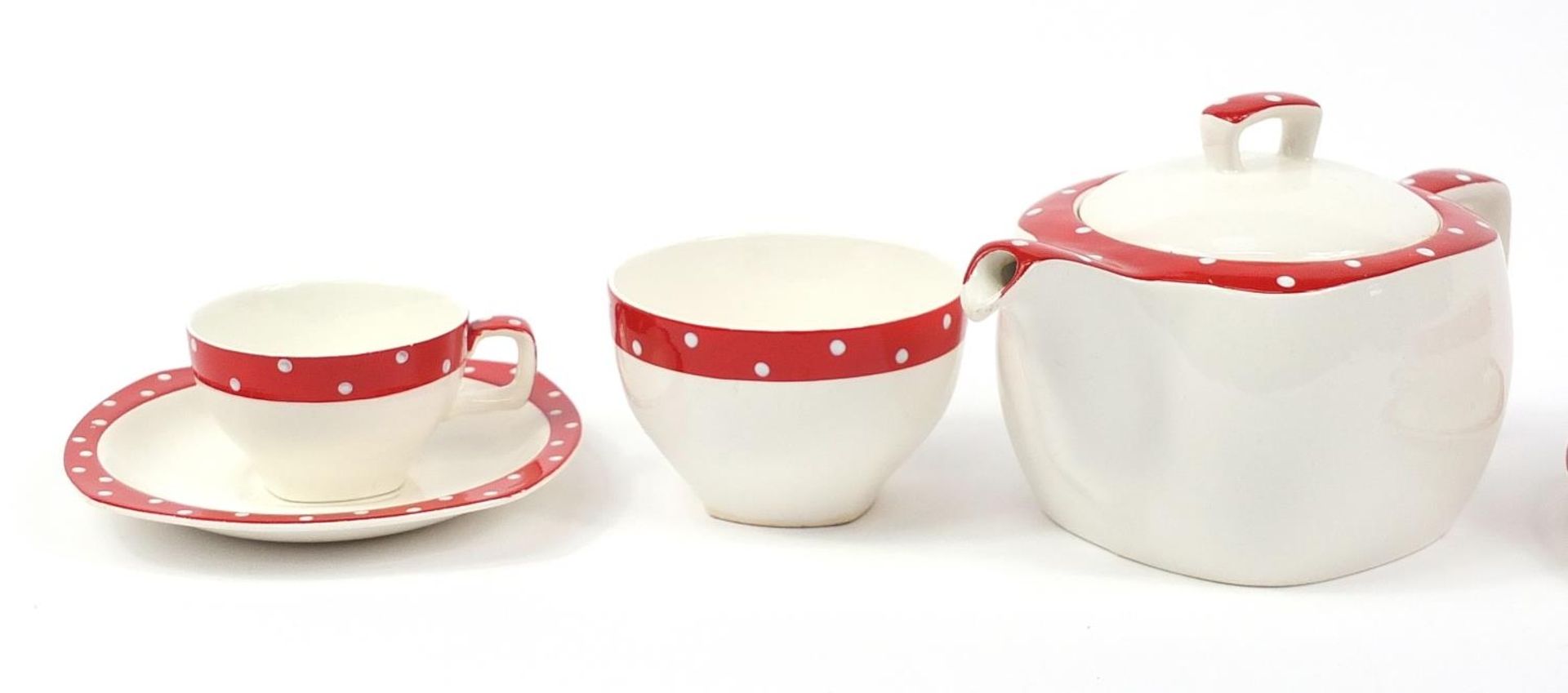 Midwinter Stylecraft Polka Dot pattern part tea service, the teapot 21cm in length - Image 2 of 6