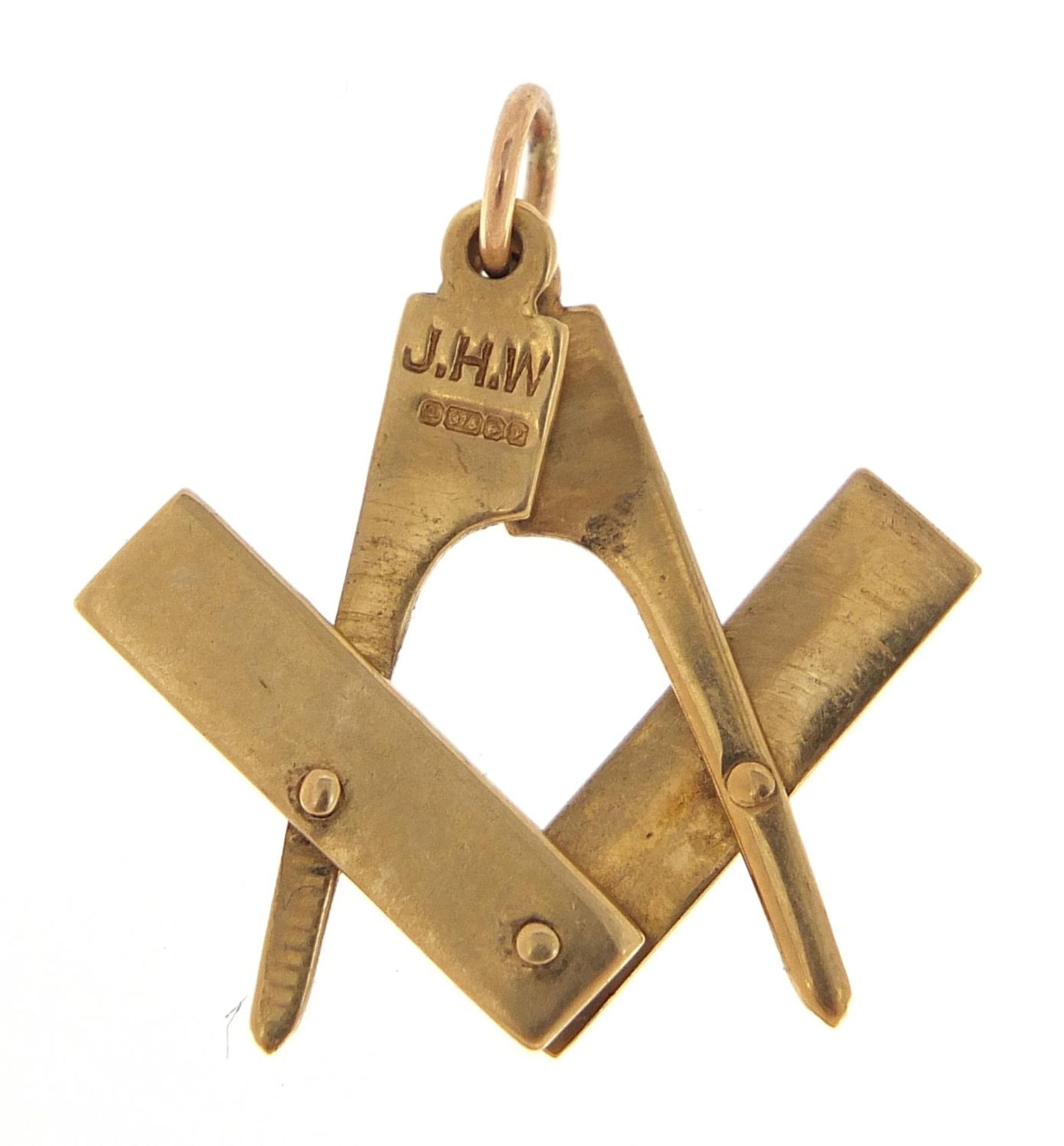 9ct gold folding masonic pendant, 2.5cm high, 2.1g - Image 2 of 4