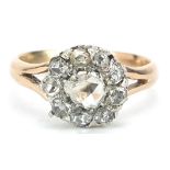 9ct gold rose cut diamond cluster ring, size I, 2.5g