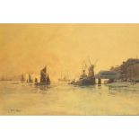John Mace - Belfast Harbour with ships, Irish watercolour inscribed verso, Old Sailing Ship,