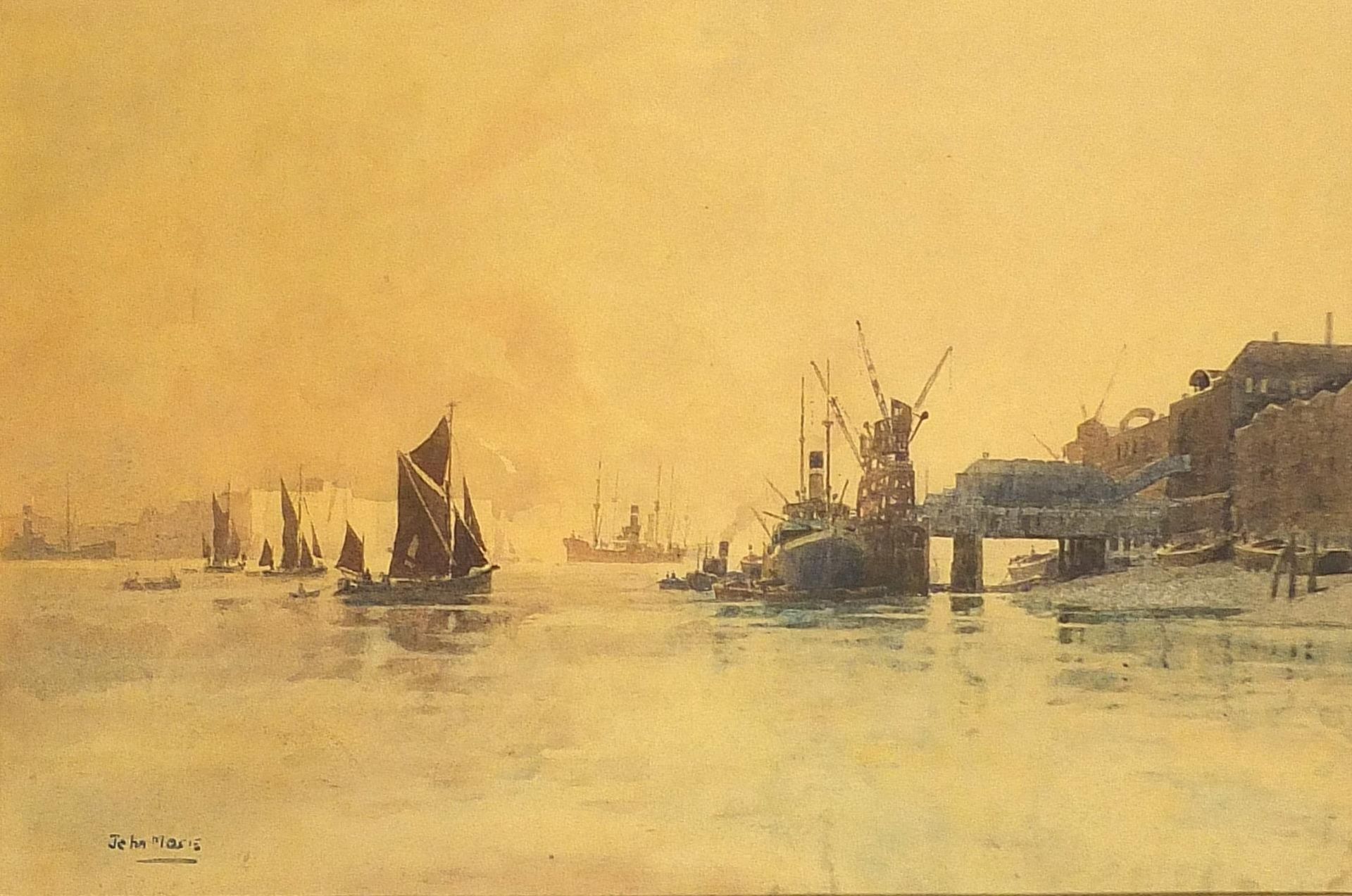 John Mace - Belfast Harbour with ships, Irish watercolour inscribed verso, Old Sailing Ship,