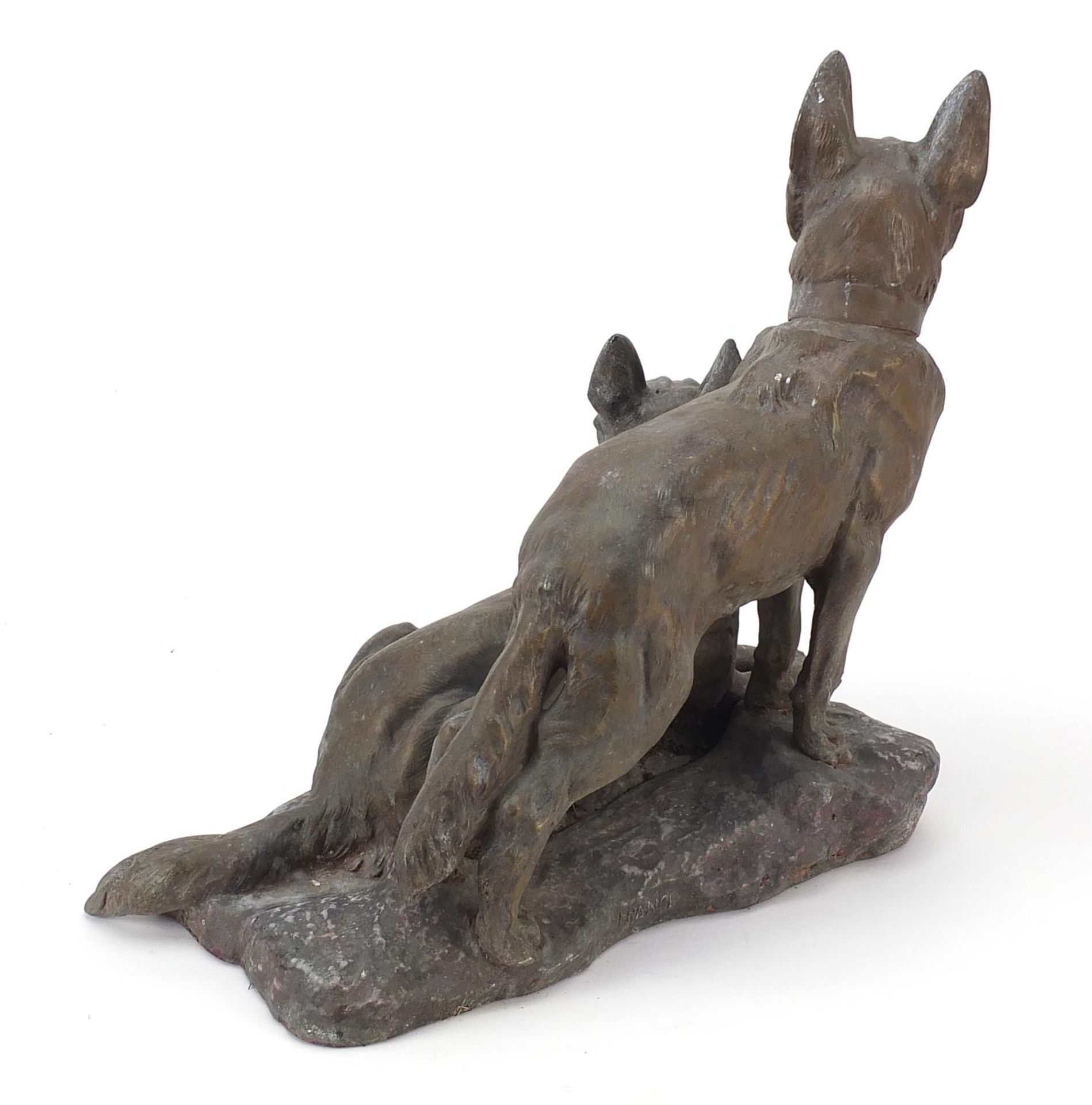 After Thomas Francios Cartier, French Art Deco spelter group of two hounds, impressed TH Cartier, - Image 3 of 4