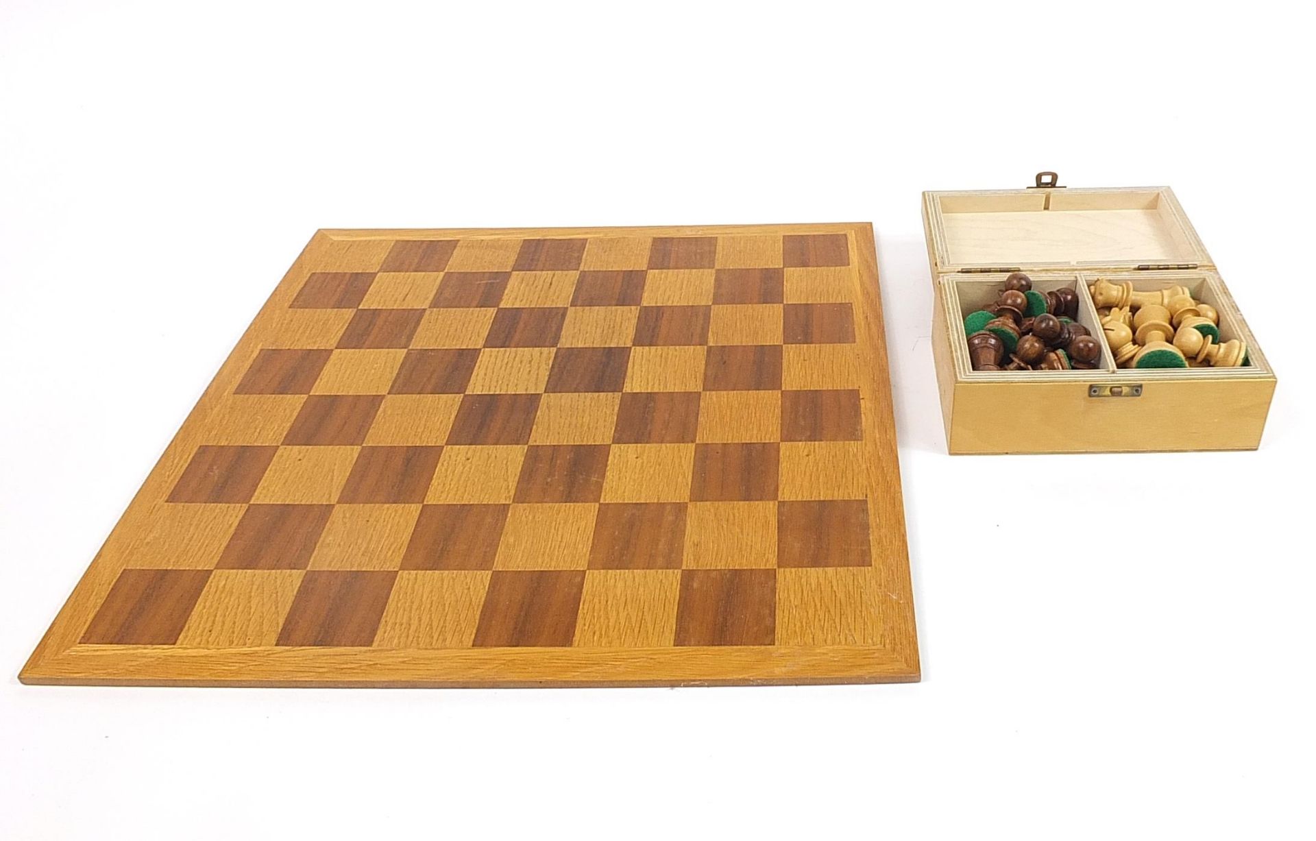 Staunton turned wood chess set with board, the largest pieces 7.5cm high, the board 44.5cm x 44.5cm - Image 3 of 3