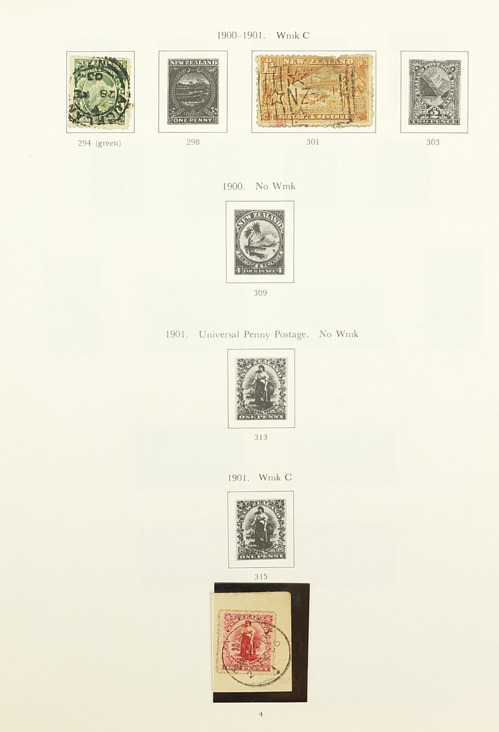 Collection of New Zealand stamps arranged in an album and a black stock sheet of unmounted stamps - Image 2 of 9