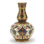 Continental porcelain vase in the style of Zsolnay Pecs hand painted with flowers, 20.5cm high