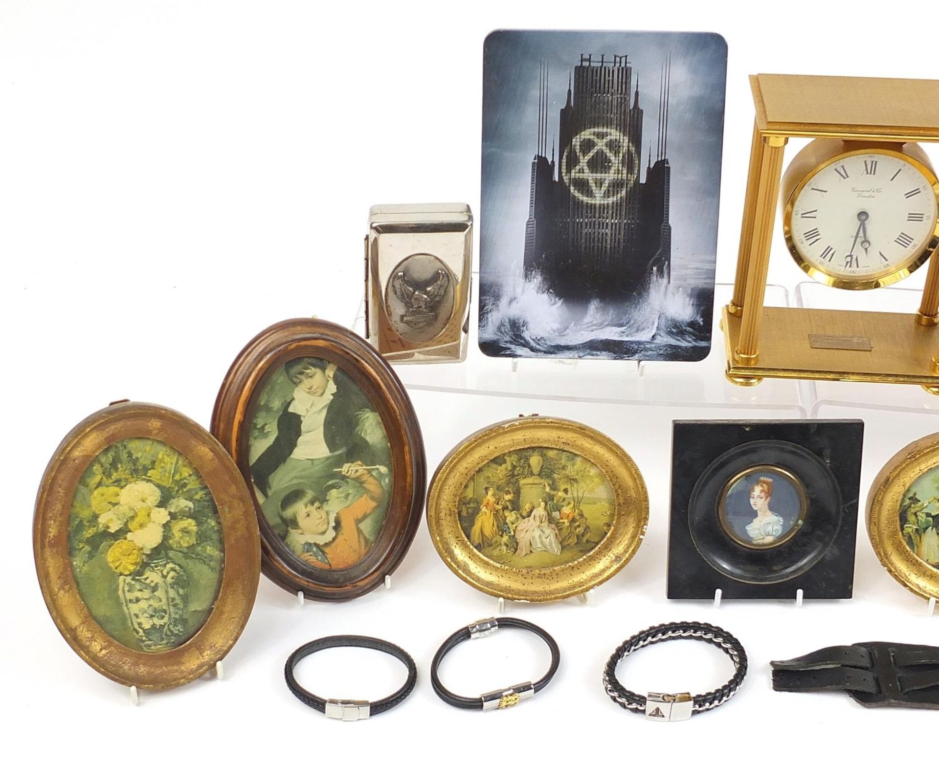 Objects including portrait miniatures, one hand painted of a young female, brass mantle clock - Image 2 of 4