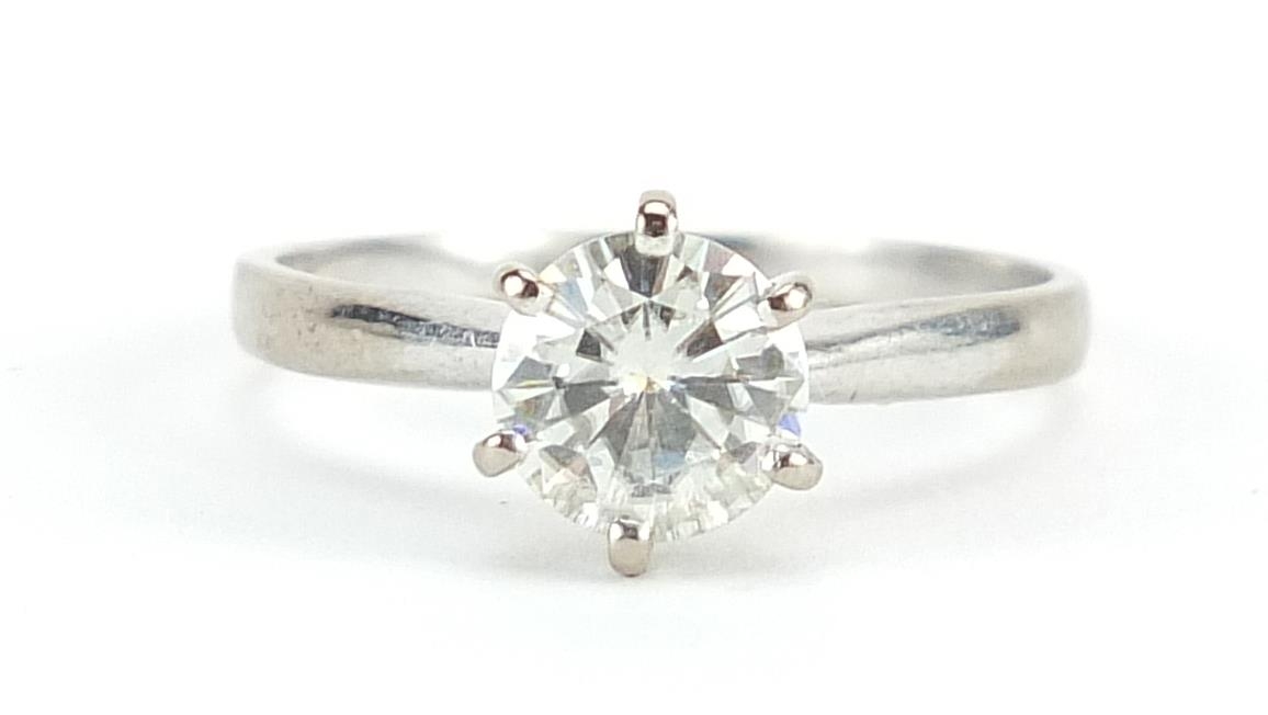 18ct white gold diamond solitaire ring, approximately 1 carat, 6.5mm in diameter, size M/N, 2.6g