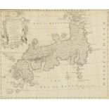 Antique map of Japan by Emanuel Bowen, mounted, framed and glazed, 44cm x 36.5cm excluding the mount