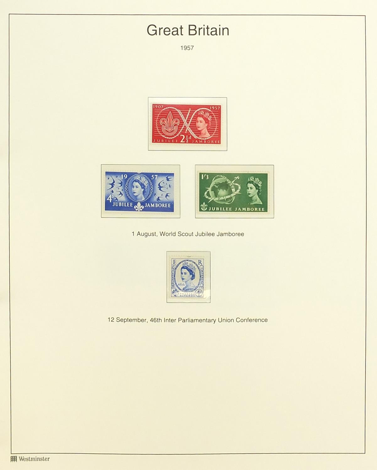 Collection of British stamps arranged in an album