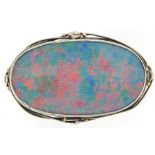 Rhoda Wager, Australian Arts & Crafts silver and opal brooch with stylised floral border,