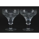 William Yeoward, pair of 18th century style crystal sundae dishes etched with grapes on a vine, 13cm